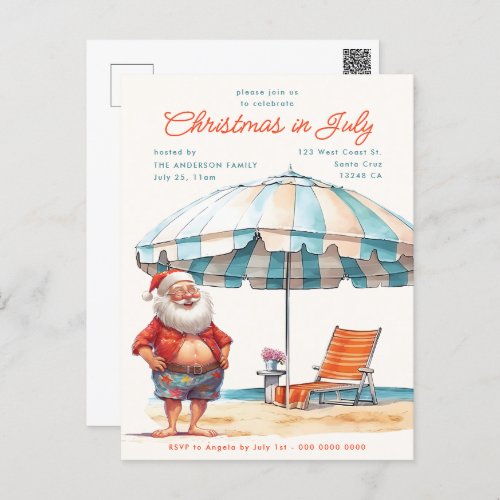 Retro Watercolor Christmas in July Summer Party Holiday Postcard