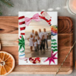 Retro Watercolor Family Photo Christmas Holiday Card<br><div class="desc">Bring back the charm of a classic Christmas with this kitsch-inspired watercolor holiday card. Featuring a single photo in a vintage-style arch frame,  the front is adorned with nostalgic details and cheerful colors. The back includes space for a heartfelt message—perfect for spreading retro holiday cheer with a personal touch.</div>