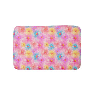 Retro Watercolor Floral Pattern Bath Mat