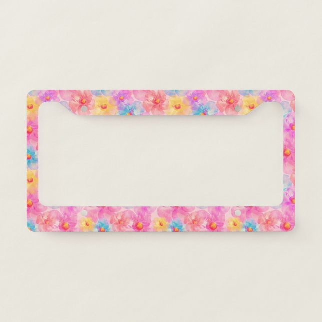 Retro Watercolor Floral Pattern License Plate Frame (Front)
