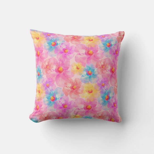 Retro Watercolor Floral Pattern Throw Pillow (Front)