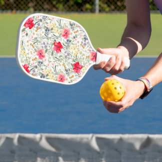 Retro watercolor floral pickleball paddle