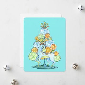 Retro Watercolor Flower Tree w/ Deer Holiday Card