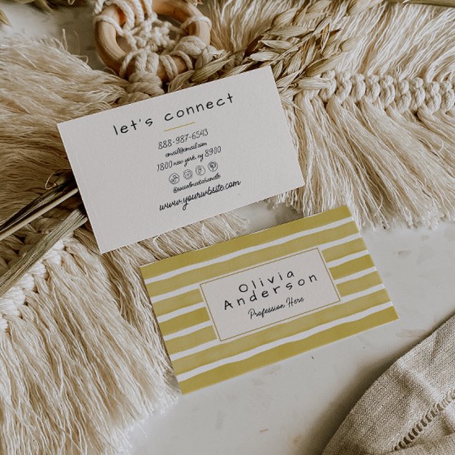 Retro Watercolor Green Stripes Unique Boho Chic Business Card (Creator Uploaded)