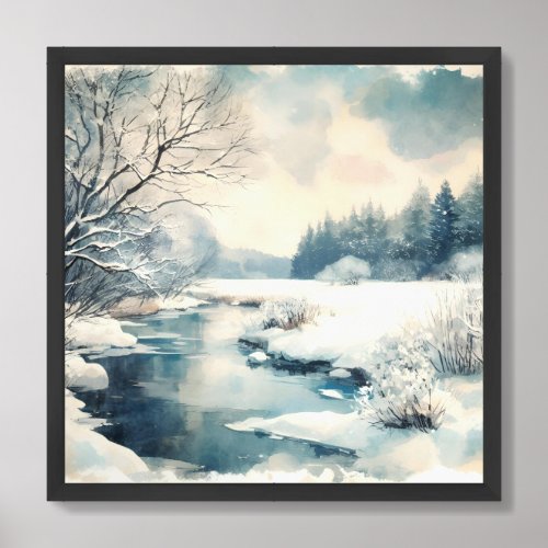 Retro watercolor illustration winter forest poster