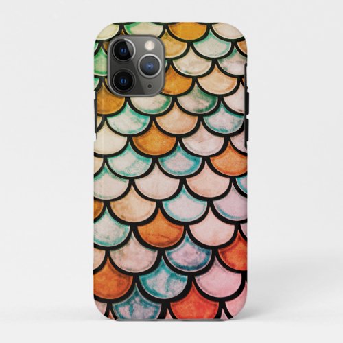 Retro Watercolor Orange Turquoise Mermaid Scales iPhone 11 Pro Case