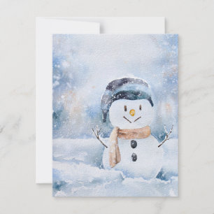 Retro Watercolor Painting Snowman Holiday Card