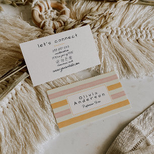 Retro Watercolor Pink Orange Stripes Trendy Boho Business Card