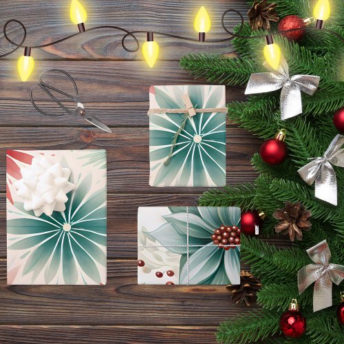Retro Watercolor Pink Red Green Winter Christmas Wrapping Paper Sheets