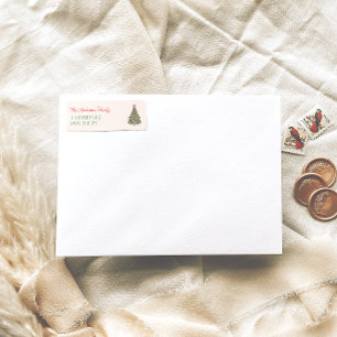 Retro Watercolor Red Green Christmas Bow Tree Label