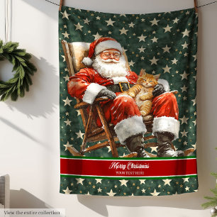 Retro Watercolor Santa Claus Holiday Blanket