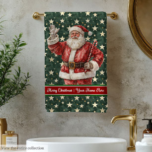 Retro Watercolor Santa Custom Bath Towel Set