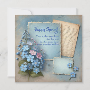 Retro watercolor spring forget me not flowers holiday card