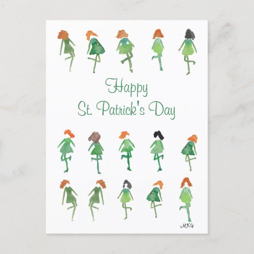 Retro Watercolor St Patricks Day Irish Dance Postcard