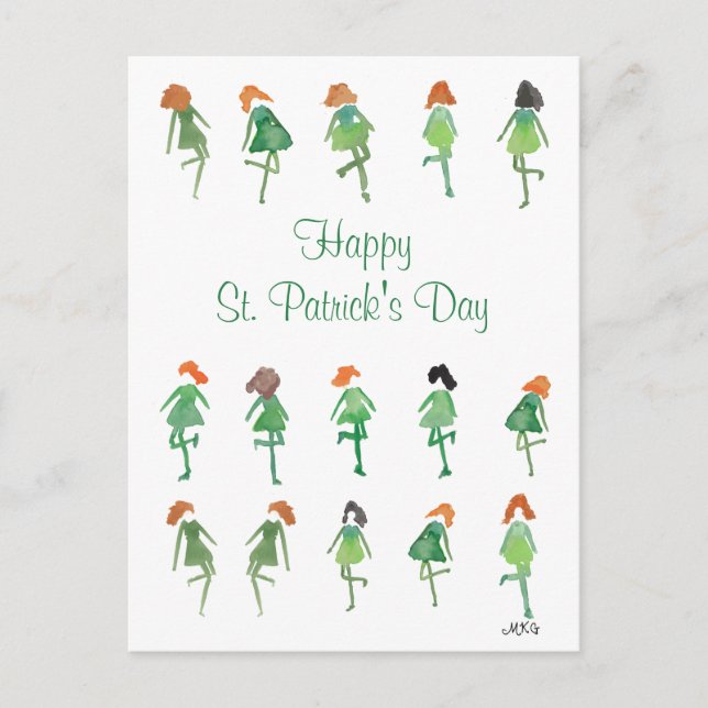 Retro Watercolor St. Patrick's Day Irish Dance Postcard (Front)