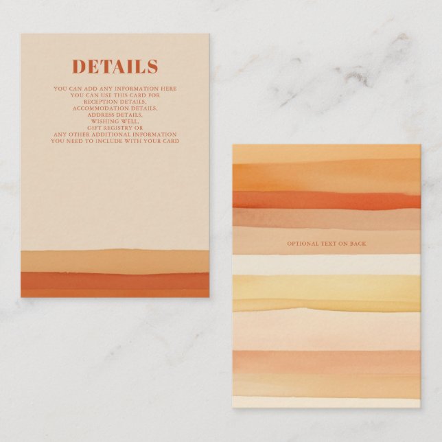 Retro Watercolor Stripes Terracotta Orange Wedding Enclosure Card (Front/Back)