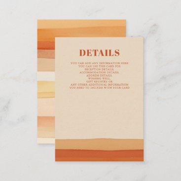 Retro Watercolor Stripes Terracotta Orange Wedding Enclosure Card