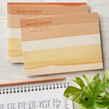 Retro Watercolor Stripes Terracotta Orange Wedding Envelope