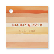 Retro Watercolor Stripes Terracotta Orange Wedding Favor Tags