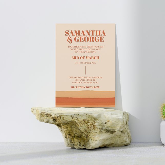 Retro Watercolor Stripes Terracotta Orange Wedding Invitation (Retro Watercolor Stripes Terracotta Orange Wedding Invitation)