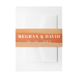 Retro Watercolor Stripes Terracotta Orange Wedding Invitation Belly Band