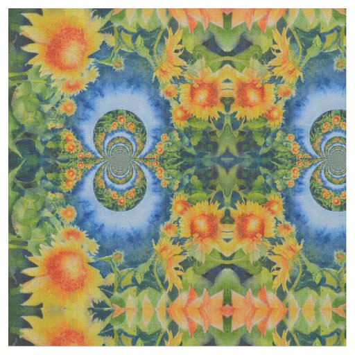 Retro Watercolor Sunflower fields Fabric