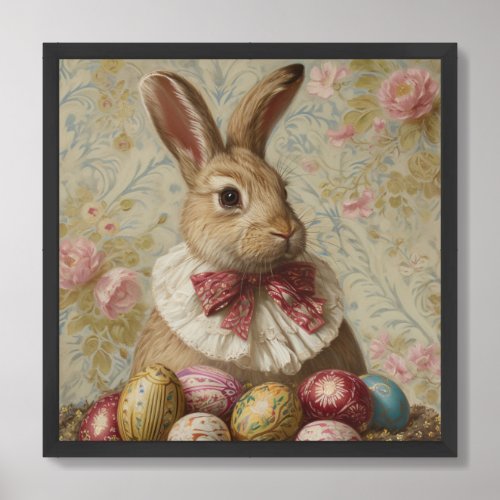 Retro watercolor Victorian Easter Rabbit earthy Framed Art