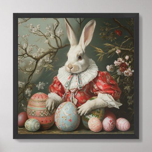 Retro watercolor Victorian outfit Easter Rabbit Framed Art