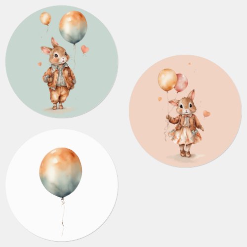 Retro watercolour Little bunny boy girl balloon  Labels