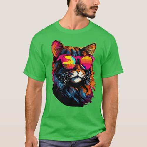 Retro Wave American Curl Cat T_Shirt