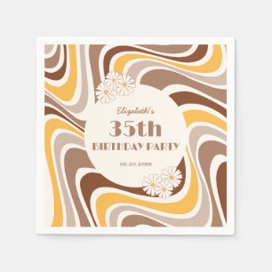 Retro Wave Artistic Flower Arch Brown Birthday Napkins