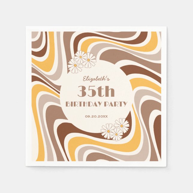 Retro Wave Artistic Flower Arch Brown Birthday Napkins (Front)
