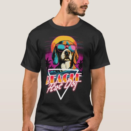 Retro Wave Beagle Hot Dog Shirt