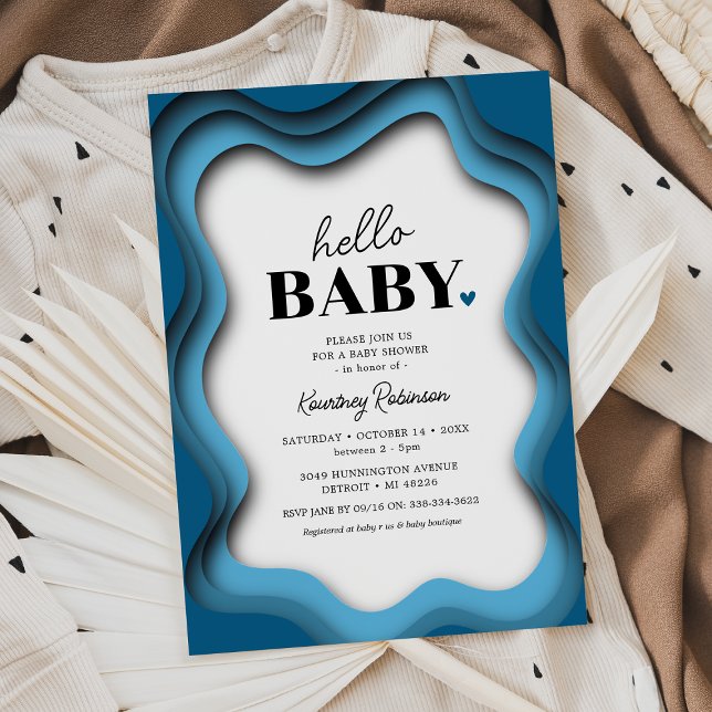 Retro Wave Blue Boy Baby Shower Invitation (Creator Uploaded)