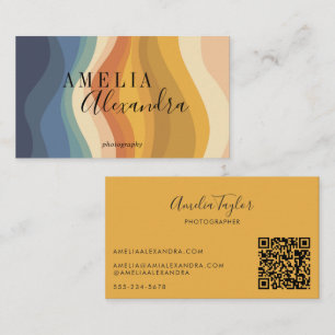 Retro Wave Boho Earth Tone Name QR Photographer Business Card