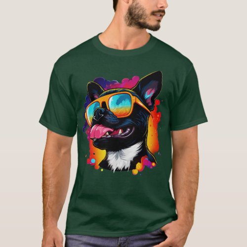 Retro Wave Boston Terrier Dog T_Shirt
