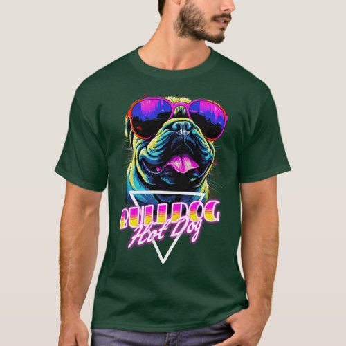 Retro Wave Bulldog Hot Dog Shirt