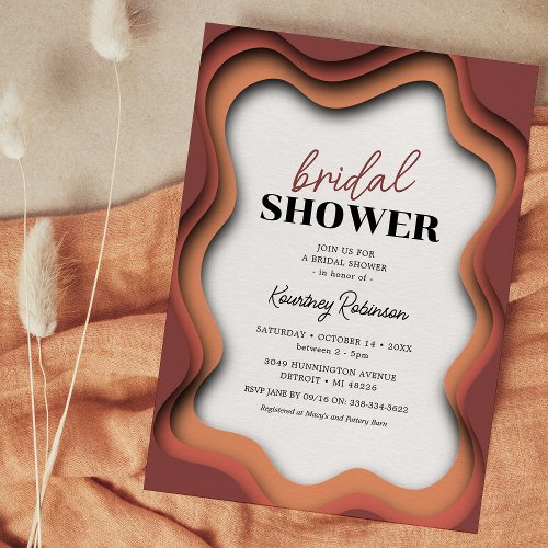 Retro Wave Burnt Orange Bridal Shower Invitation