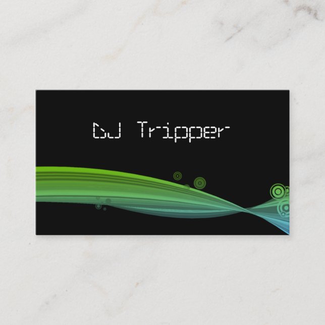 Retro Wave Business Card Black DJ Blue Green (Front)