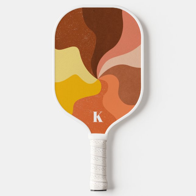 Retro Wave Colorful Pastel Modern Monogram  Pickleball Paddle (Front)