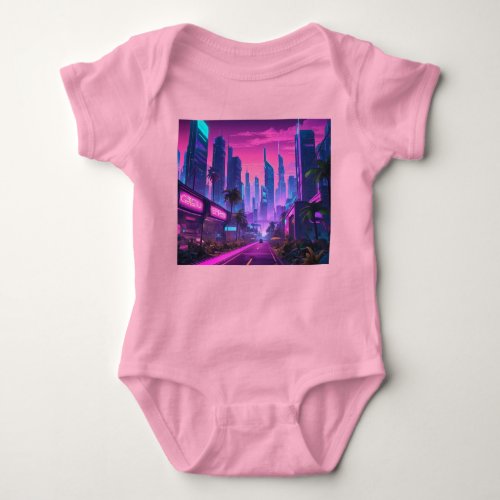 Retro Wave Cyberpunk City Baby Bodysuit