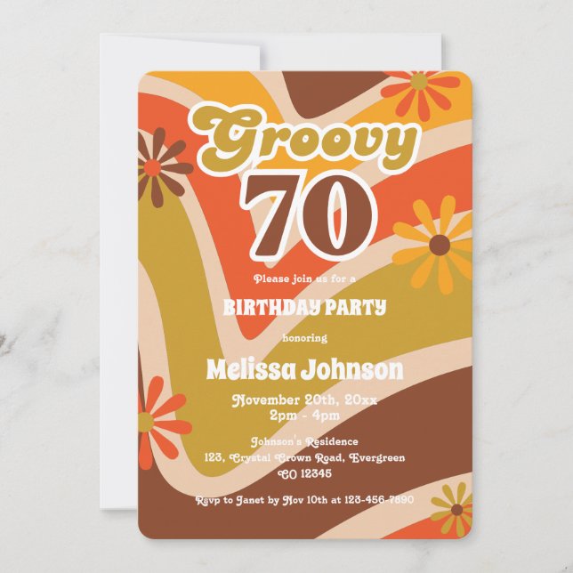 Retro Wave Daisies Groovy 70th Birthday Invitation (Front)