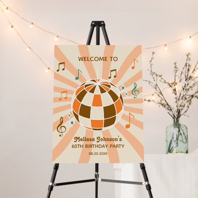 Retro Wave Disco Ball Musical Orange Birthday Foam Board (In Situ (Stand))