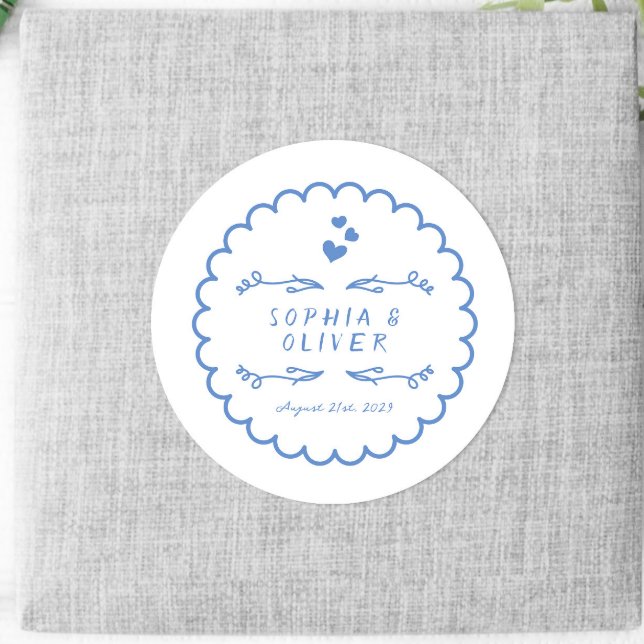 Retro Wave Doodle Illustrated Hand Written Wedding Classic Round Sticker (Creator Uploaded)