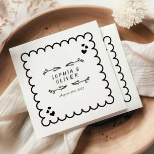 Retro Wave Doodle Illustrated Hand Written Wedding Napkins