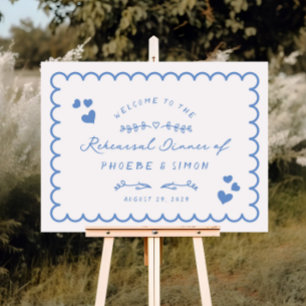 Retro Wave Doodle Rehearsal Dinner Welcome Sign