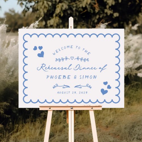 Retro Wave Doodle Rehearsal Dinner Welcome Sign