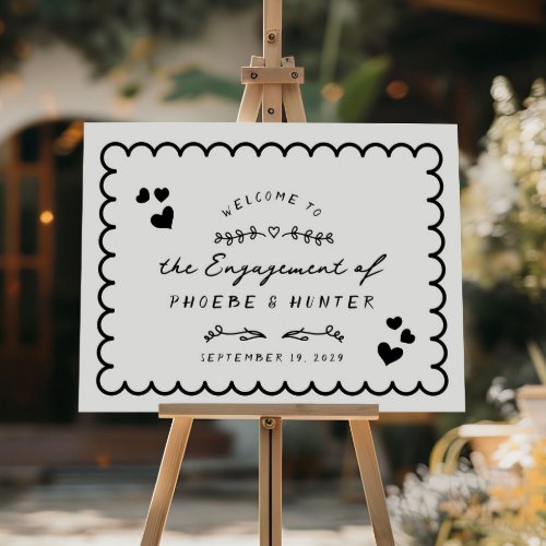 Retro Wave Doodle Whimsy Engagement Welcome Sign