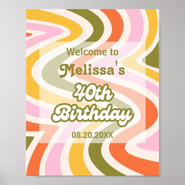 Retro Wave Flower Green 40th Birthday Welcome Poster (Front)