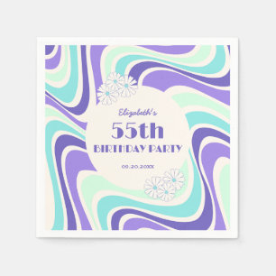 Retro Wave Flower Mint Blue Birthday Napkins